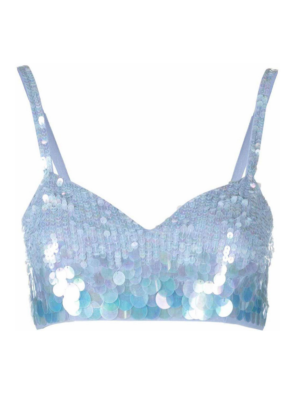 Shop P.a.r.o.s.h Iridescent Sequin Cropped Top In Light Blue