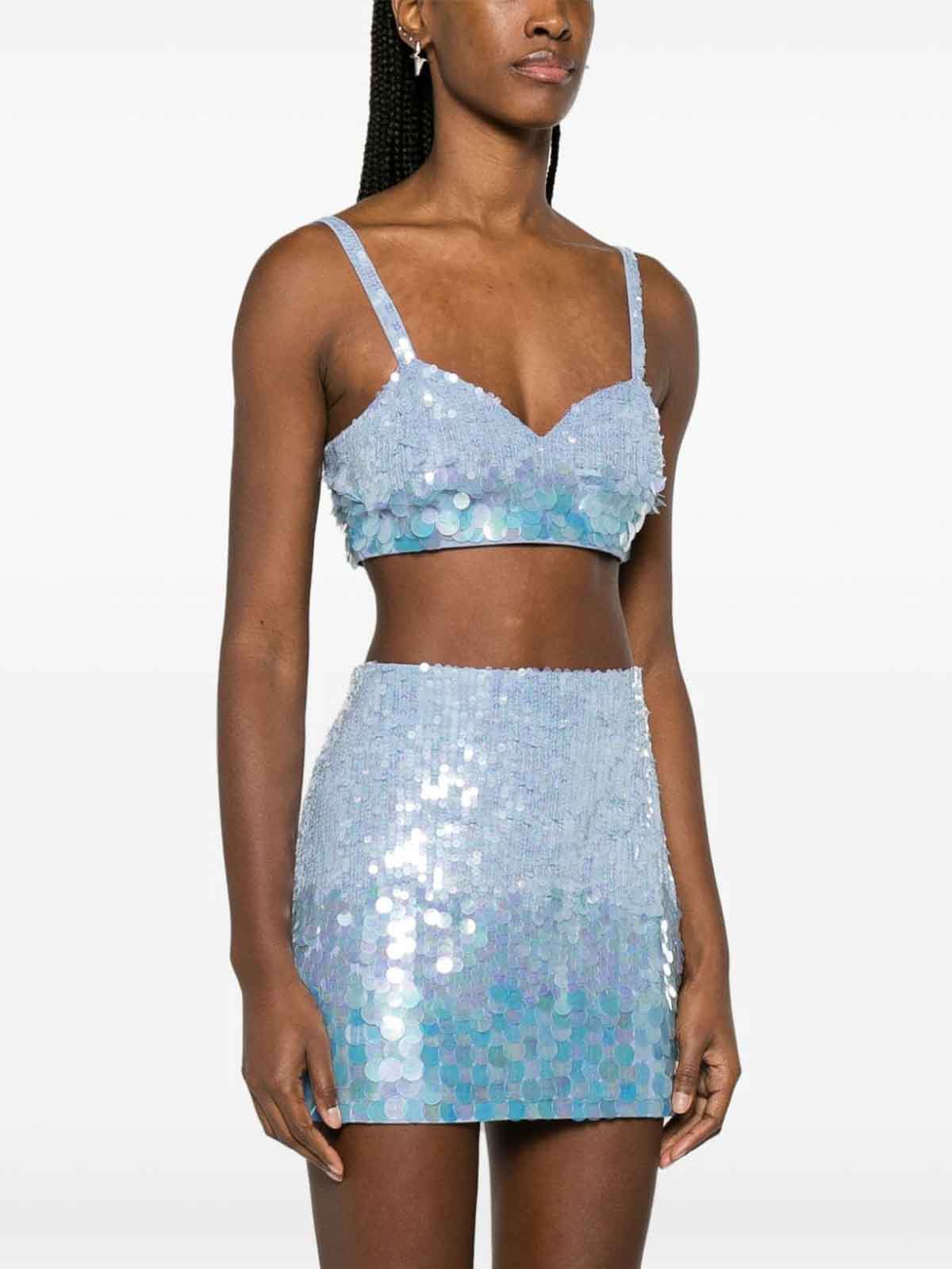 Shop P.a.r.o.s.h Iridescent Sequin Cropped Top In Light Blue