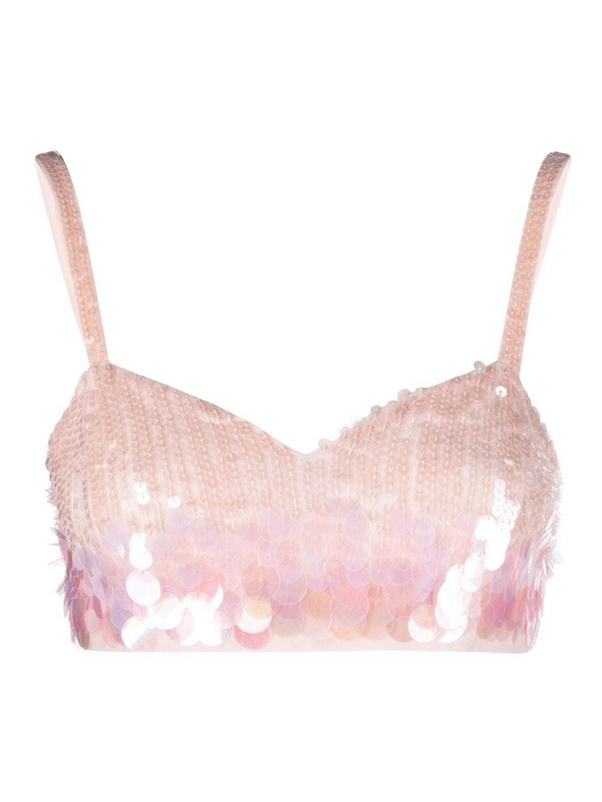 Shop P.a.r.o.s.h Iridescent Sequin Cropped Top In Pink
