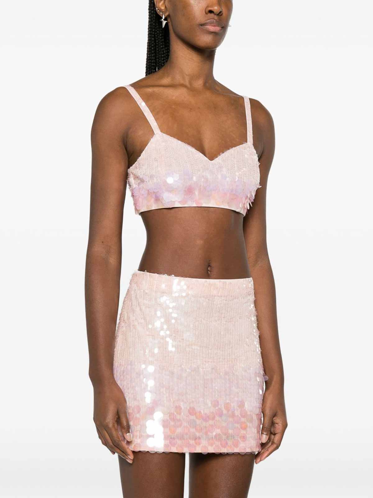 Shop P.a.r.o.s.h Iridescent Sequin Cropped Top In Pink