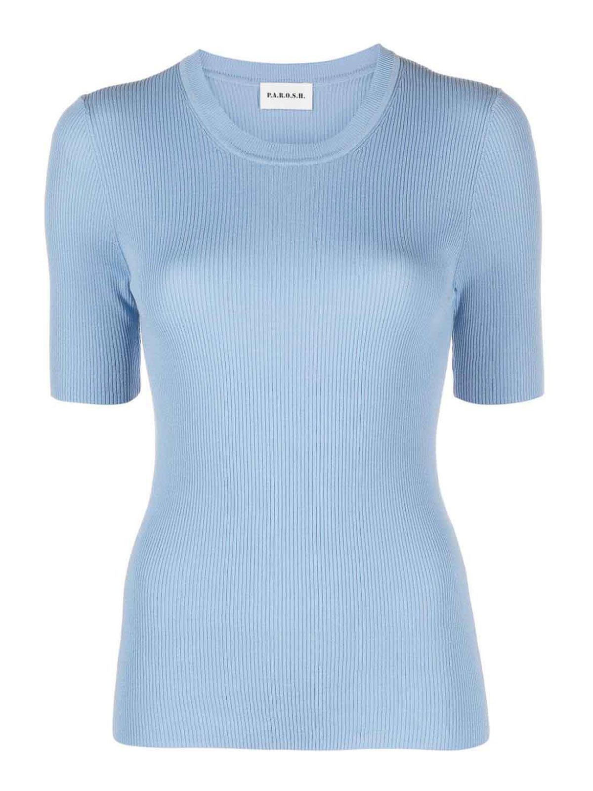Shop P.a.r.o.s.h Ribbed Cotton-blend Top In Light Blue