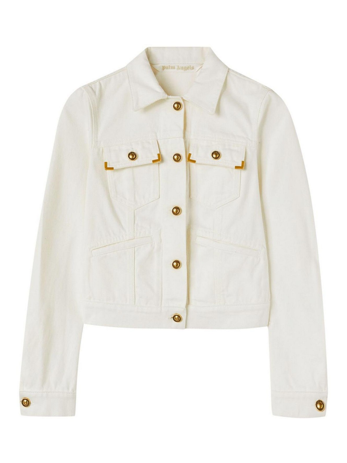 Shop Palm Angels Spread-collar Cotton Denim Jacket In Light Beige