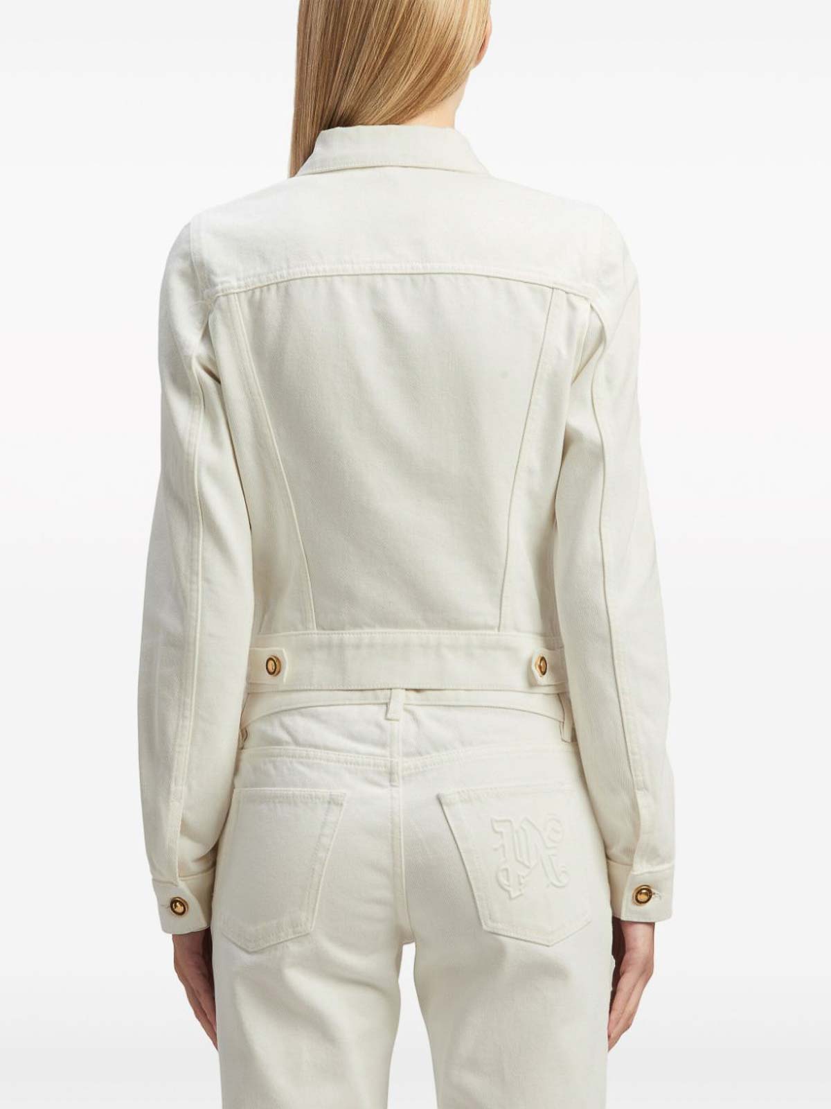 Shop Palm Angels Spread-collar Cotton Denim Jacket In Light Beige