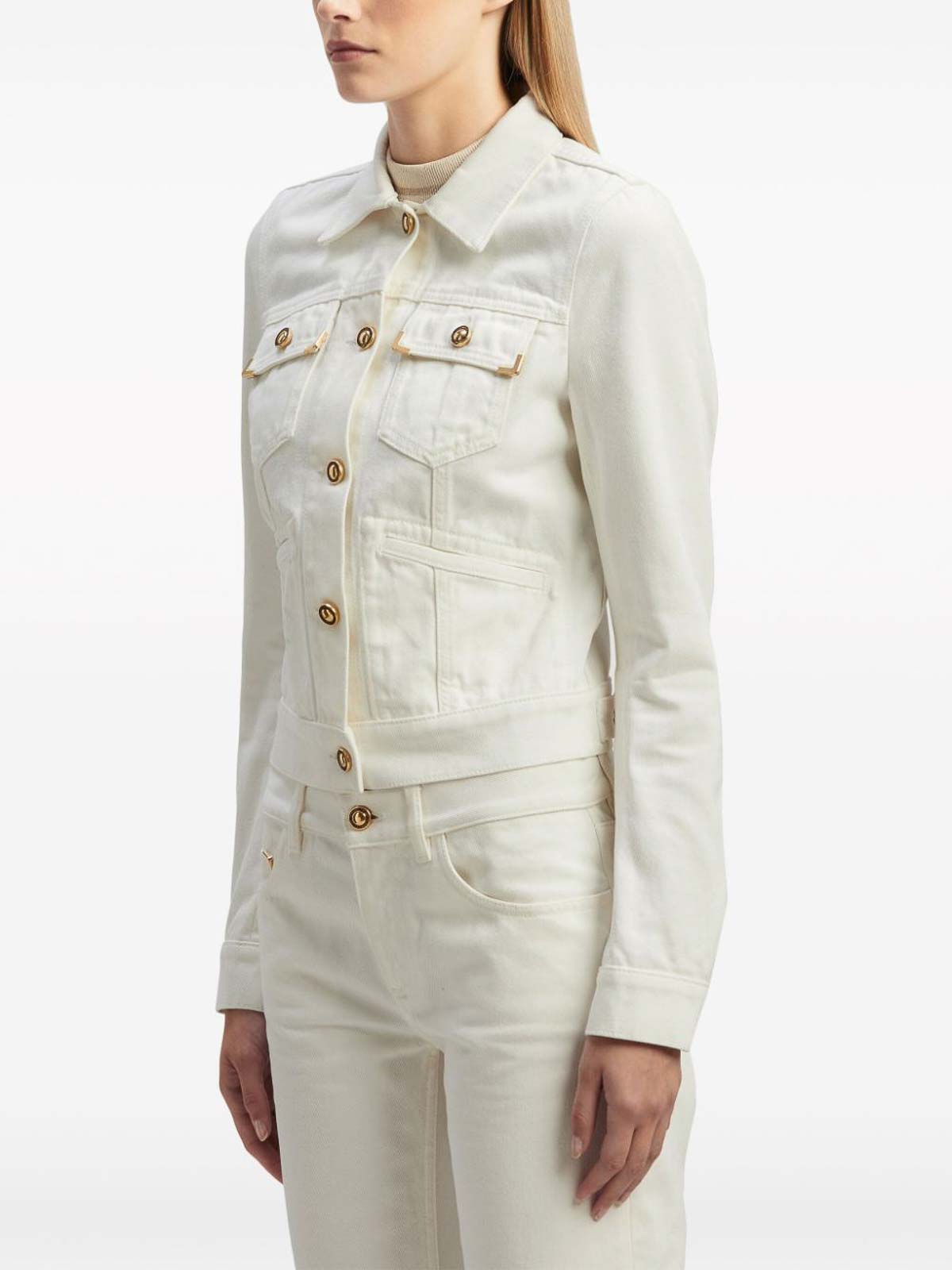 Shop Palm Angels Spread-collar Cotton Denim Jacket In Light Beige