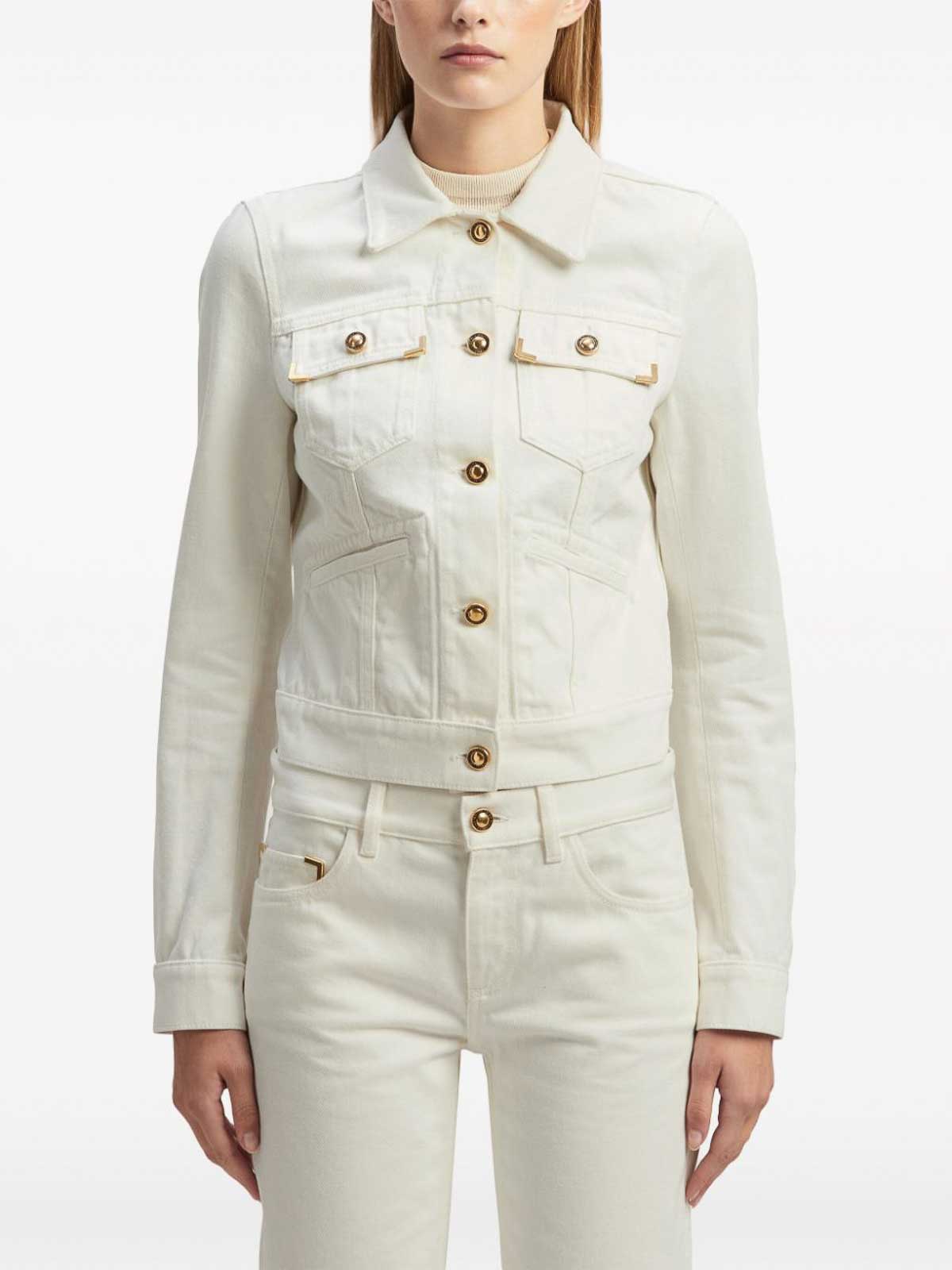 Shop Palm Angels Spread-collar Cotton Denim Jacket In Light Beige