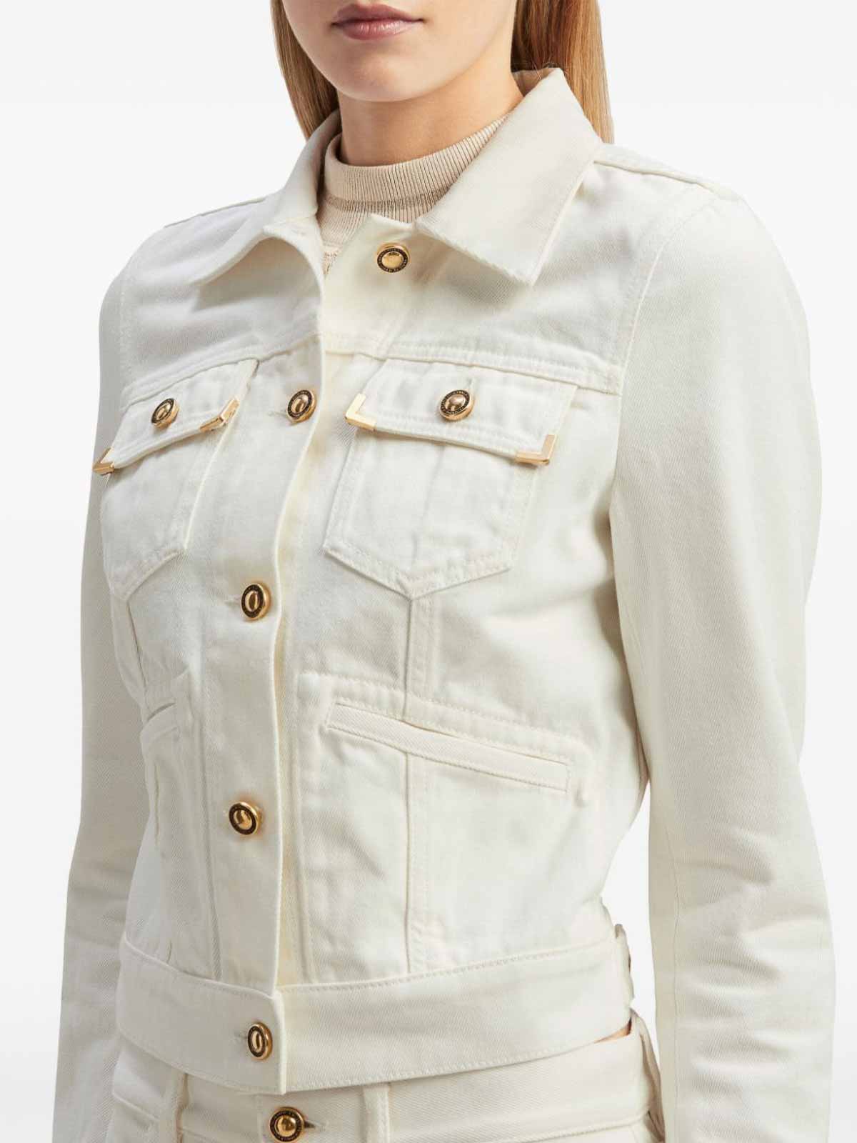 Shop Palm Angels Spread-collar Cotton Denim Jacket In Light Beige