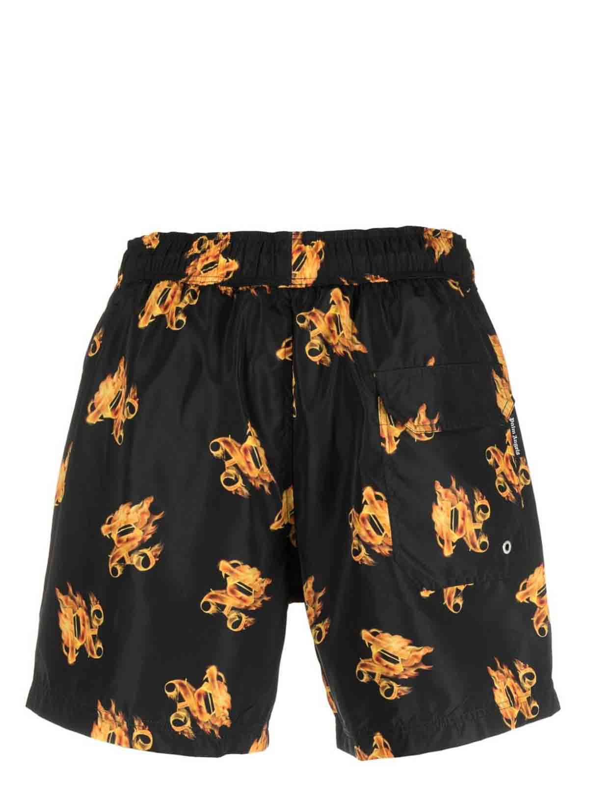Shop Palm Angels Burning Pa Swimming Shorts In Black