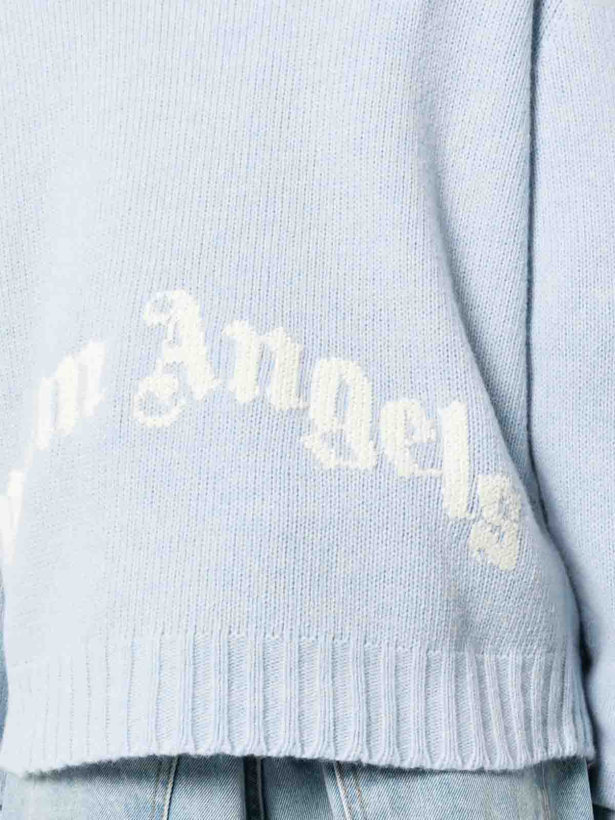 Shop Palm Angels Logo-intarsia Jumper In Blue