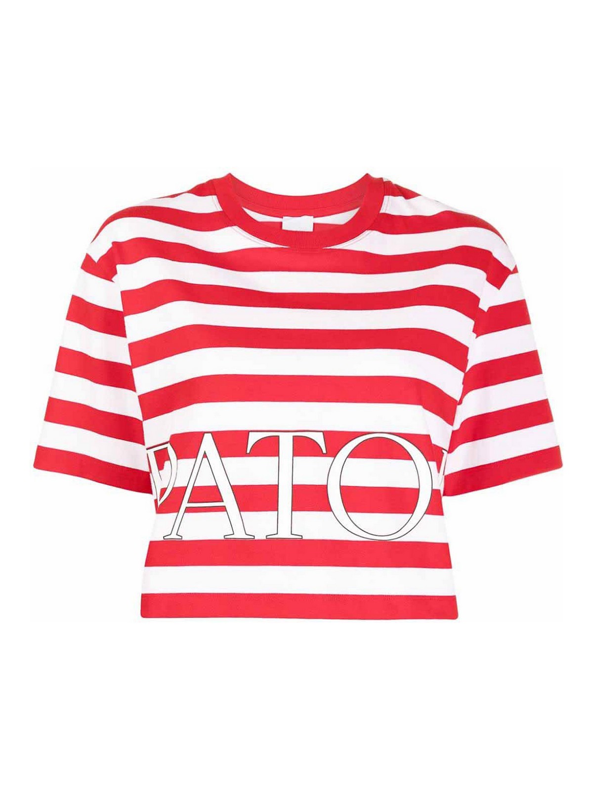 Shop Patou Striped Cropped T-shirt In Red