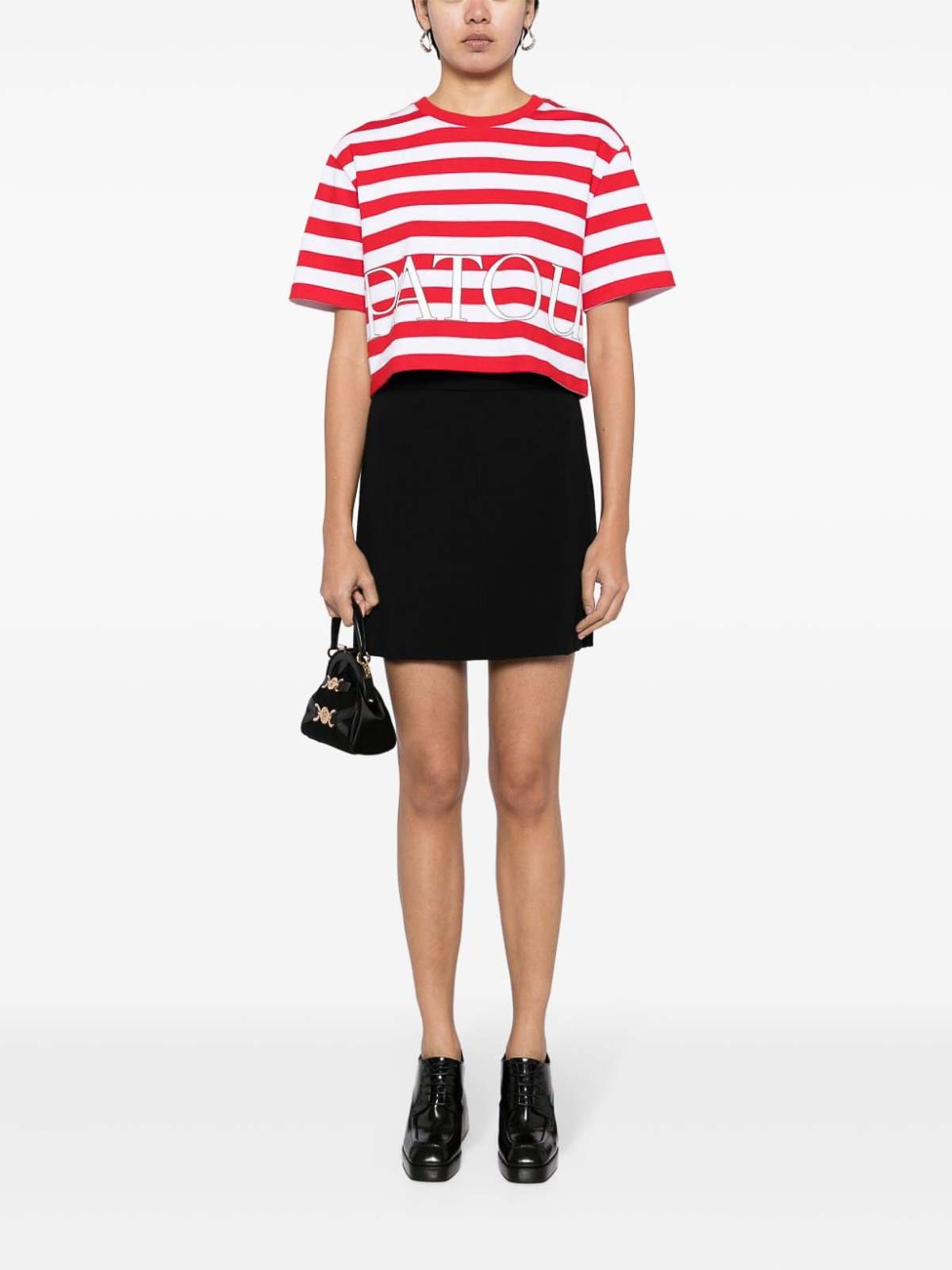 Shop Patou Striped Cropped T-shirt In Red