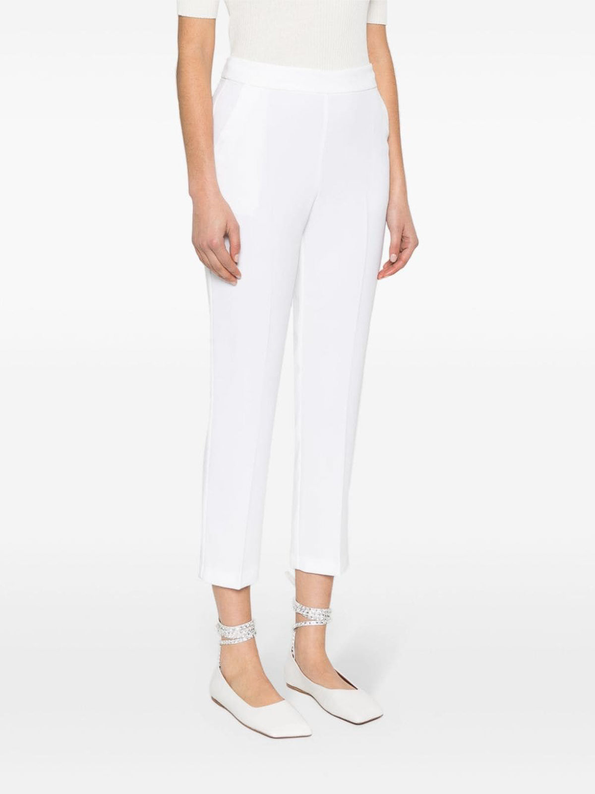 Shop Pinko High-waist Slim-fit Trousers In White