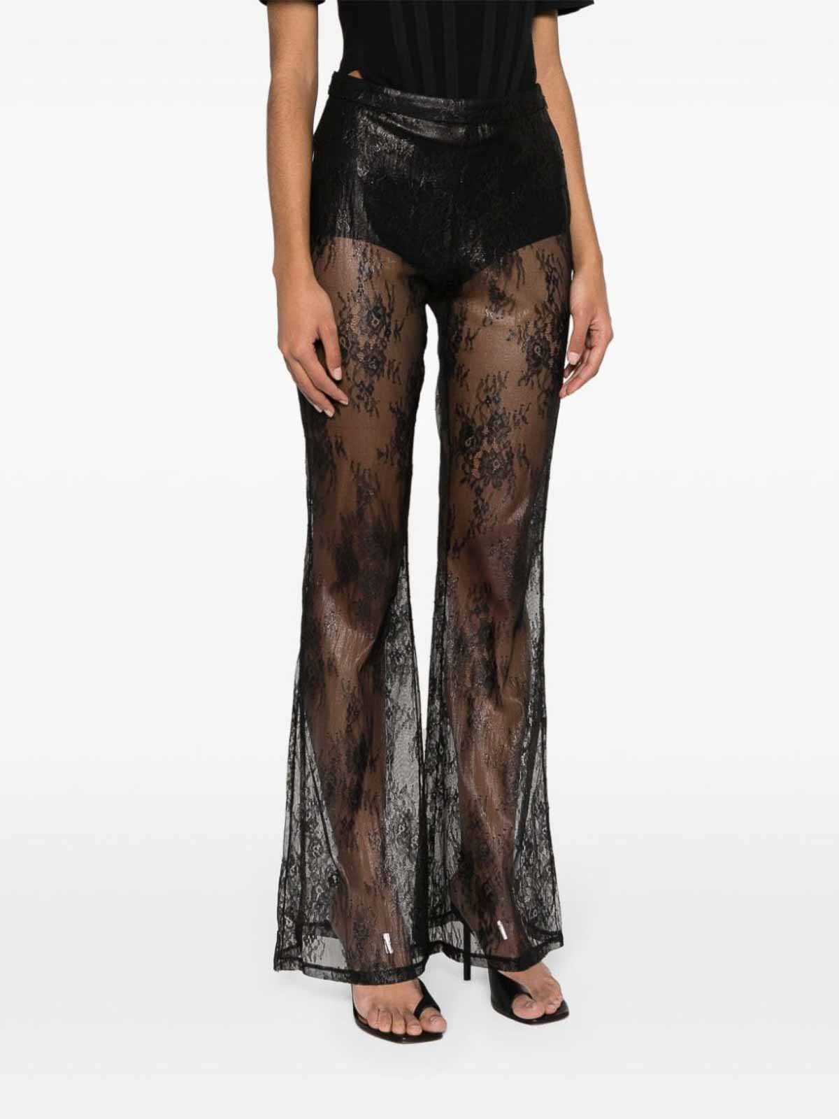 Shop Pinko Laminated-lace Trousers In Black