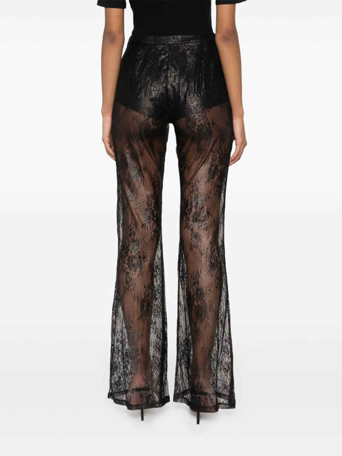Shop Pinko Laminated-lace Trousers In Black