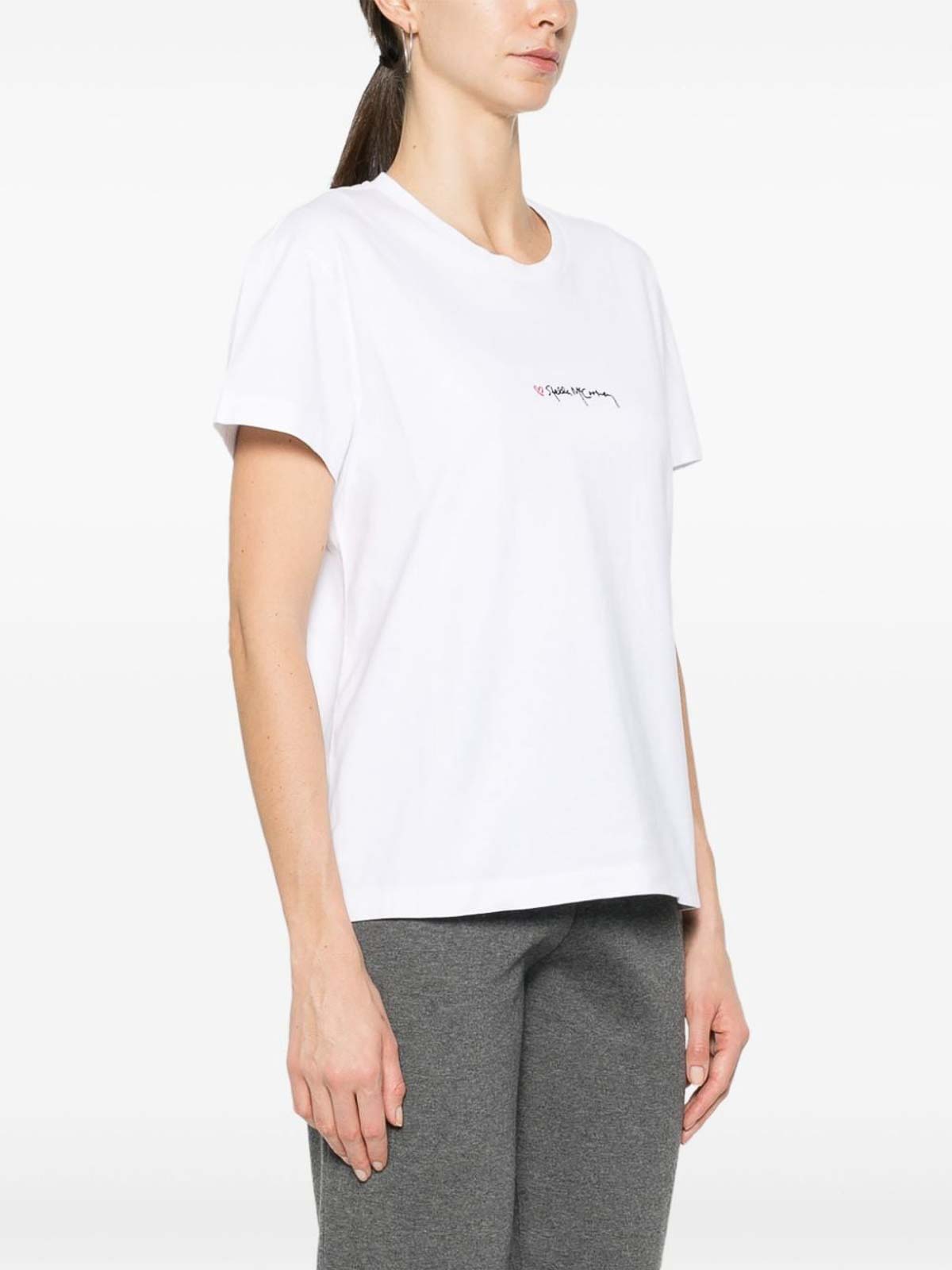 Shop Stella Mccartney Logo-embroidered Cotton T-shirt In White