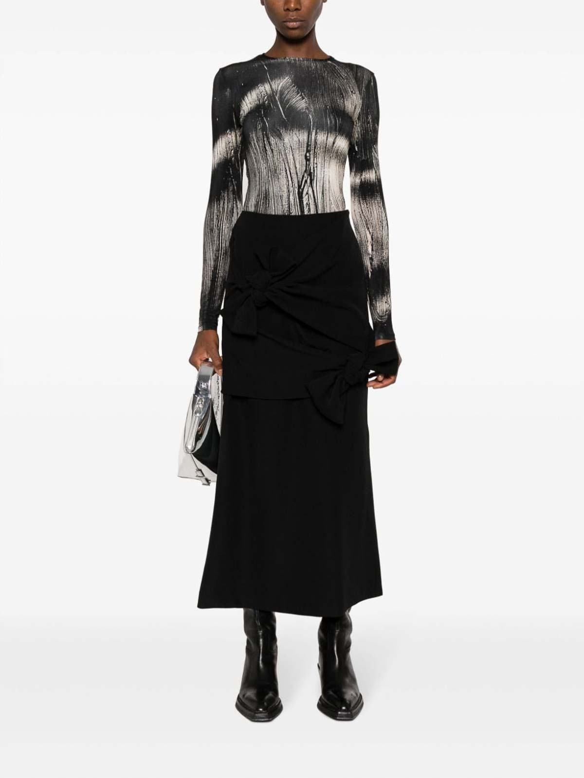 Shop Msgm Knot-detail A-line Midi Skirt In Black
