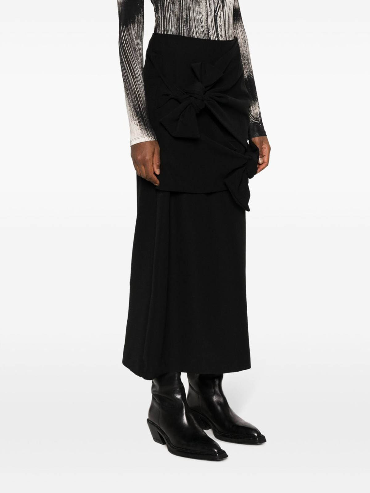Shop Msgm Knot-detail A-line Midi Skirt In Black