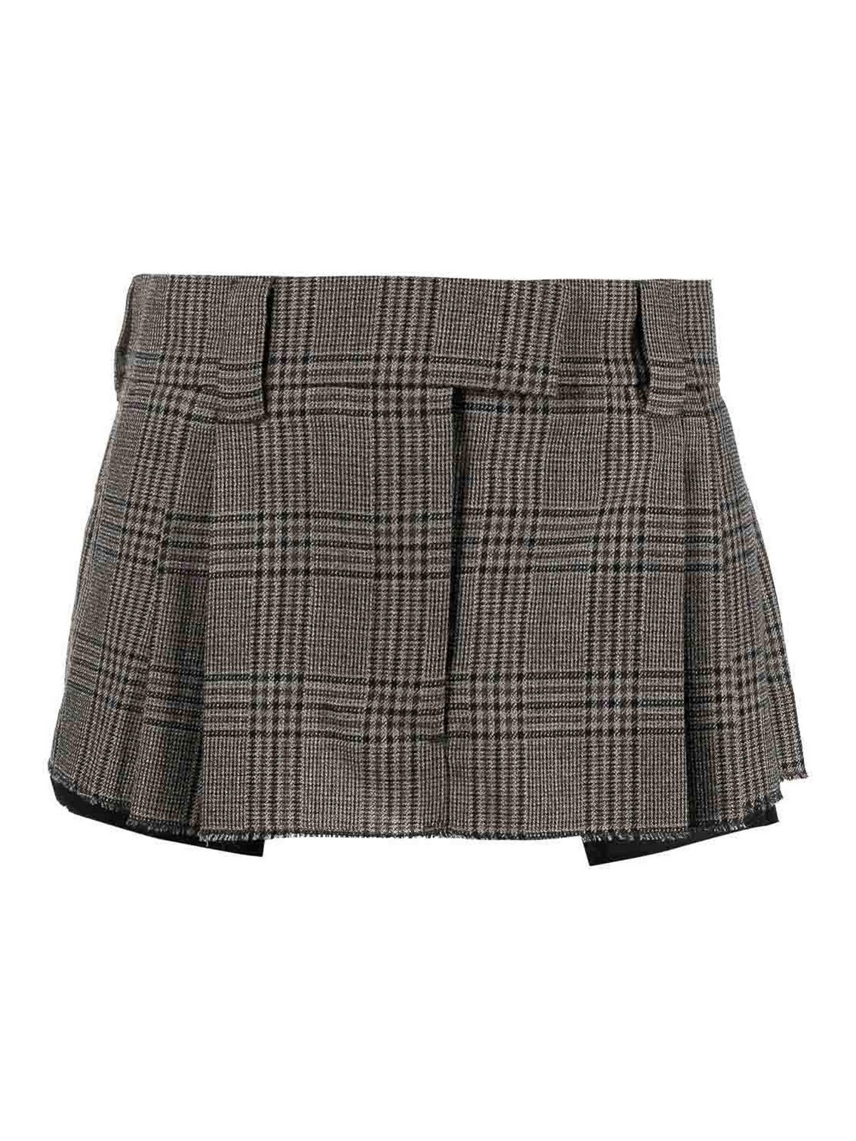 Miu Miu Prince Of Wales Virgin Wool Miniskirt In Brown