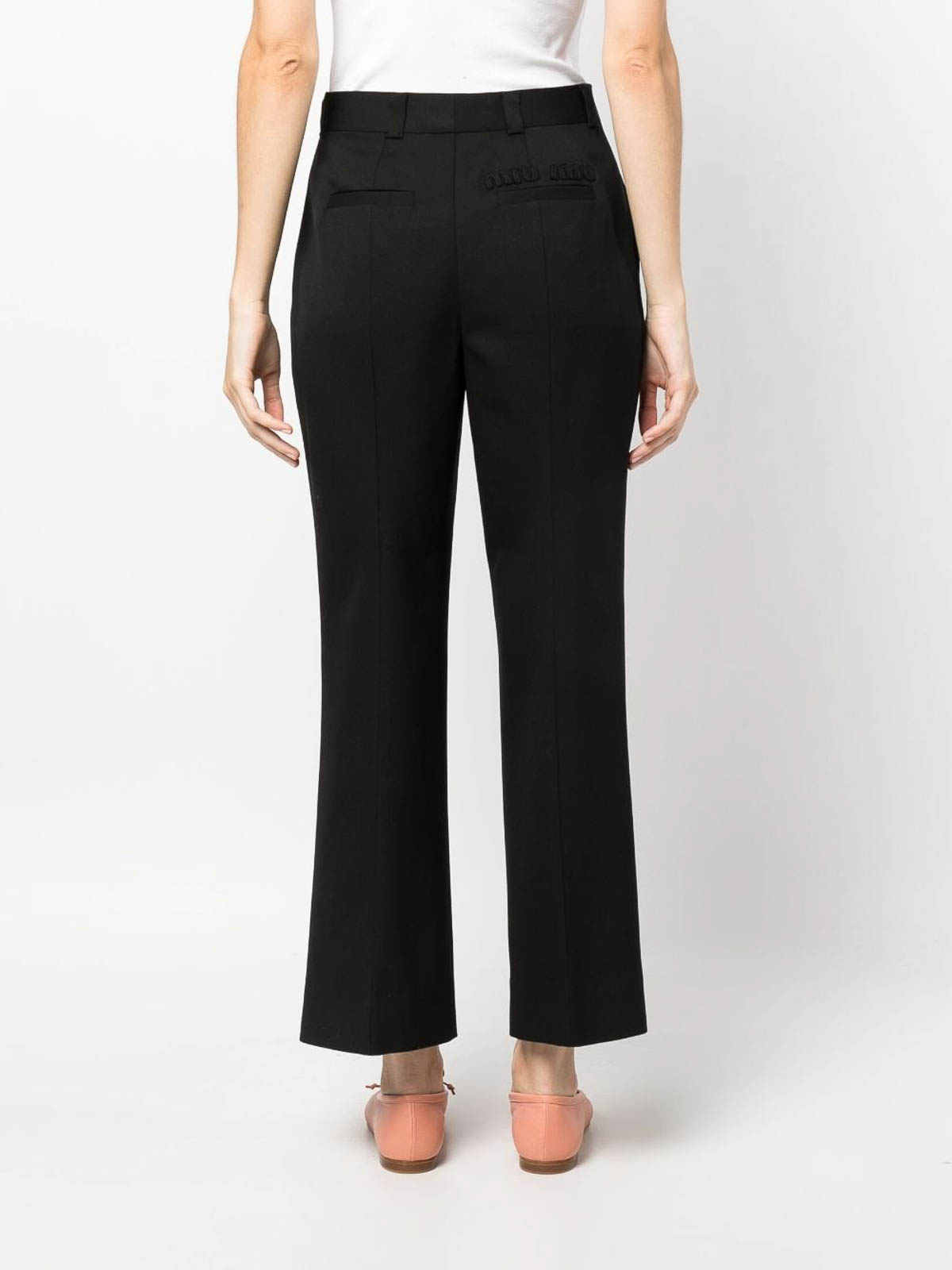 Shop Miu Miu High-waisted Cropped Trousers In Black
