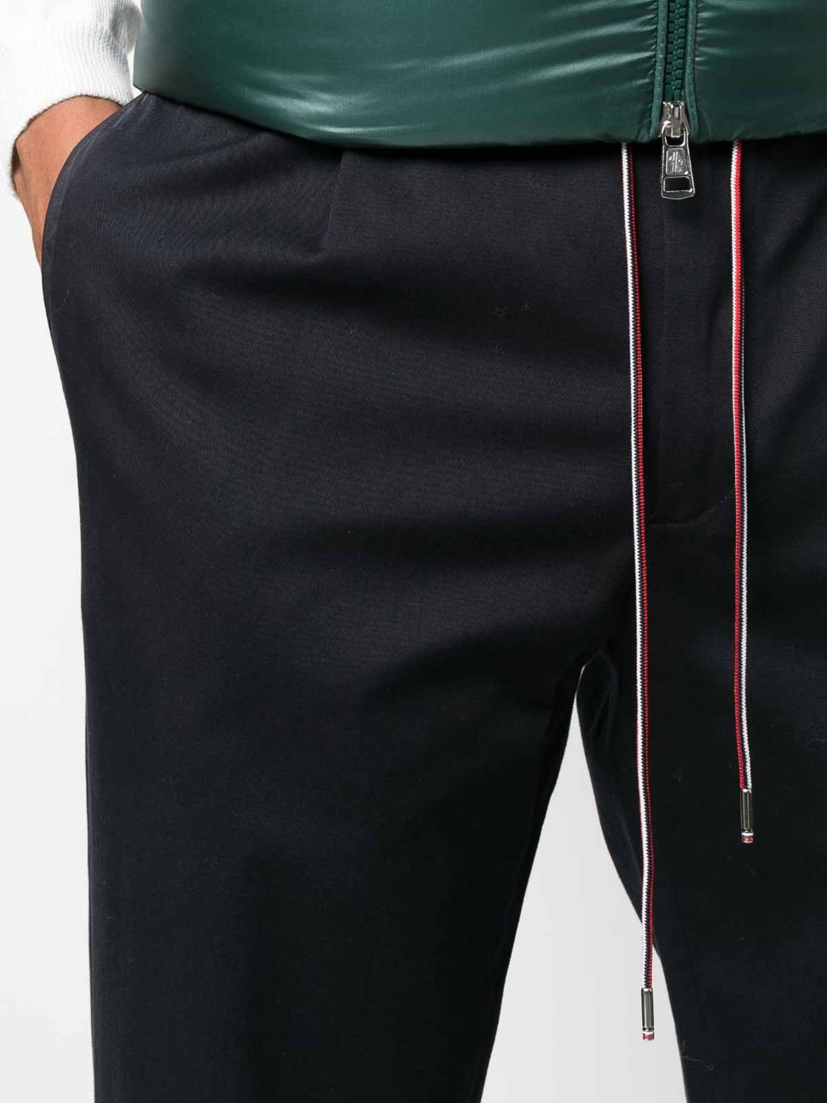 Shop Moncler Drawstring-waist Straight-leg Trousers In Dark Blue