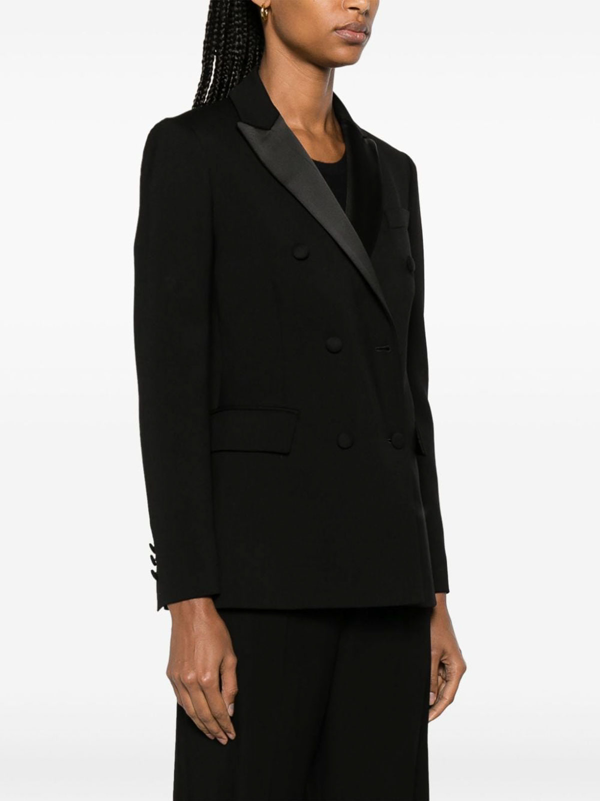 Shop P.a.r.o.s.h Tonal Double-breasted Blazer In Black