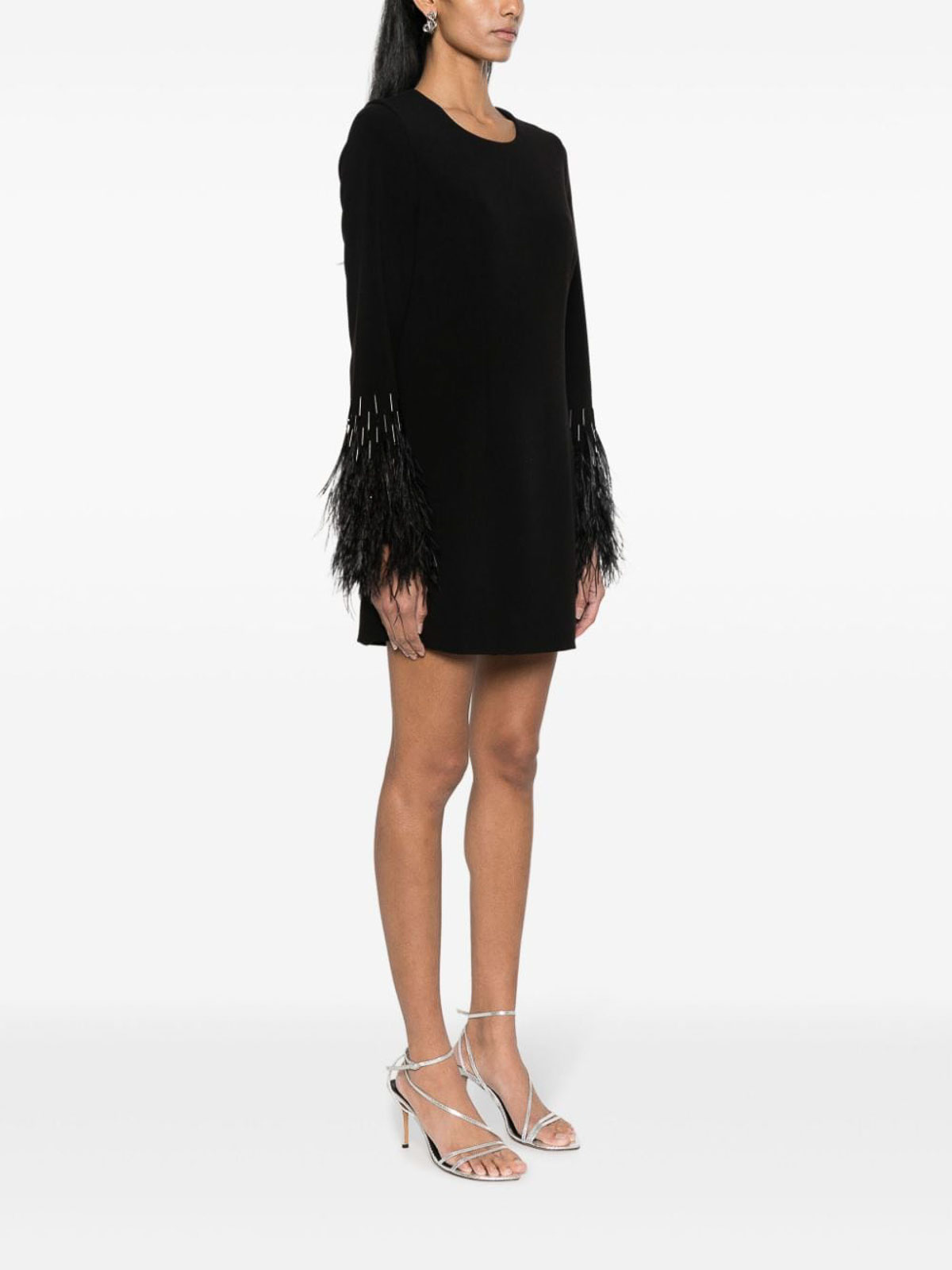 Shop P.a.r.o.s.h Feather-detail Cut-out Minidress In Black