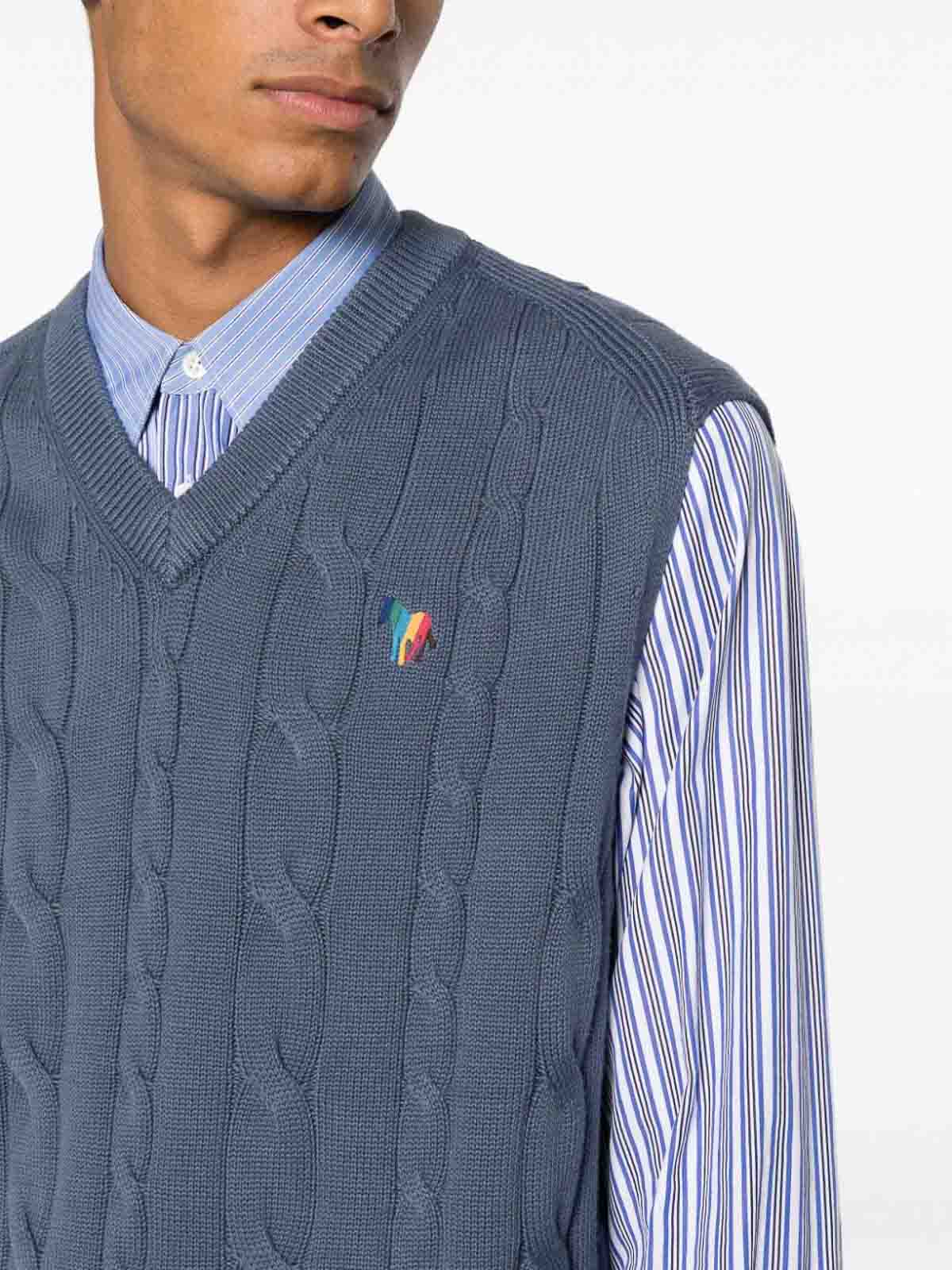 Shop Paul Smith Logo-embroidered Cable-knit Vest In Blue