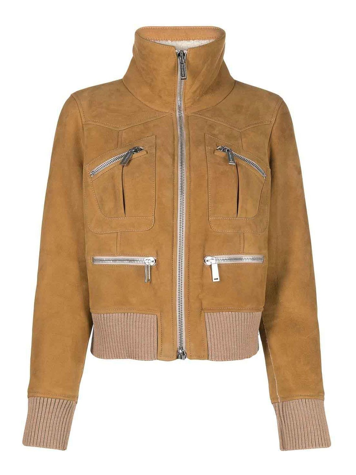 Shop Dsquared2 Ribbed-detail Zipped-up Bomber Jacket In Brown