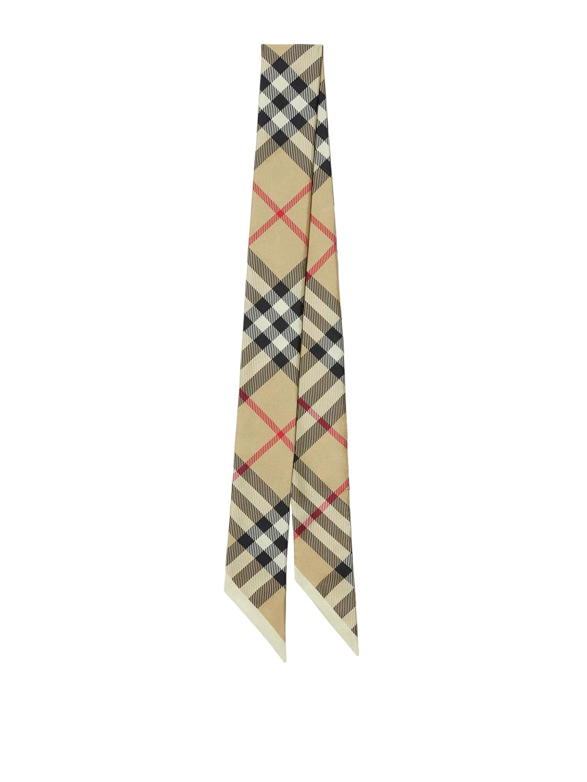 Burberry Vintage Check Skinny Silk Scarf In Archive Beige