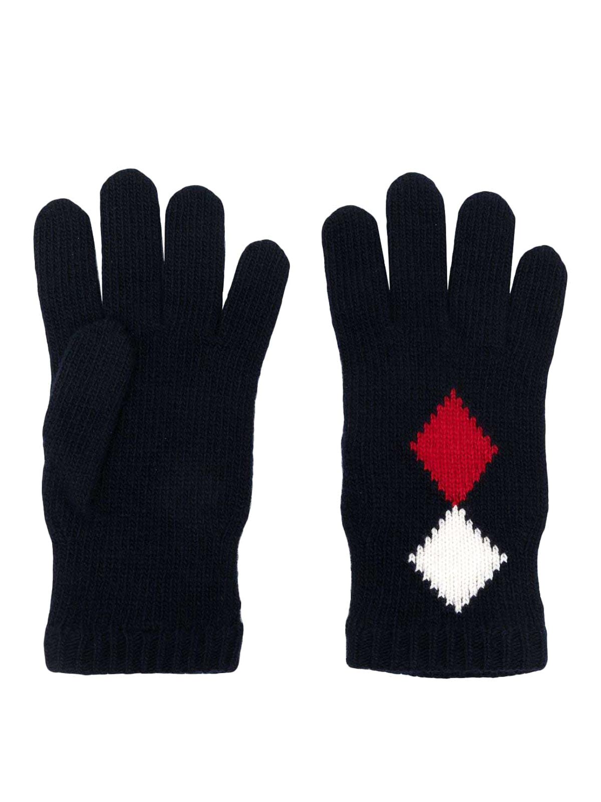 Shop Moncler Geometric-intarsia Virgin-wool Gloves In Dark Blue