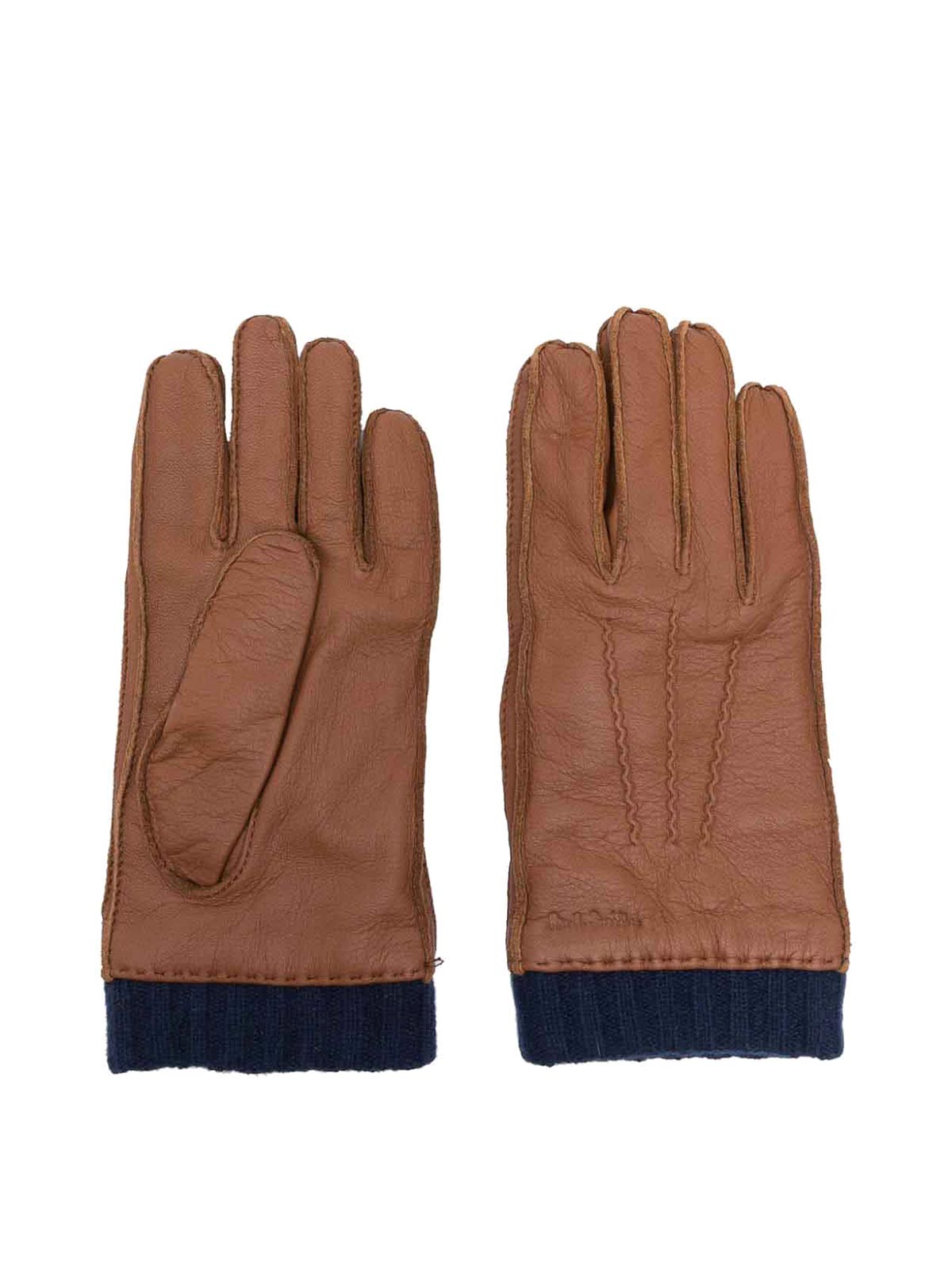 Paul Smith Logo-debossed Leather Gloves In Beige