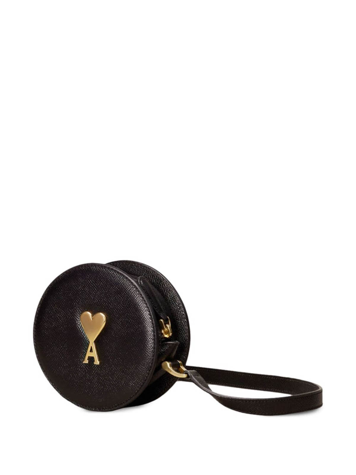 Shop Ami Alexandre Mattiussi Round Paris Paris Leather Crossbody Bag In Black