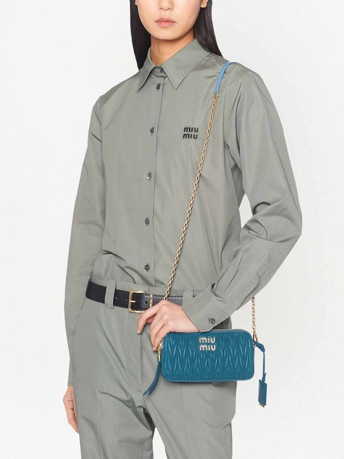 Shop Miu Miu Matelass Nappa Leather Mini Bag In Blue