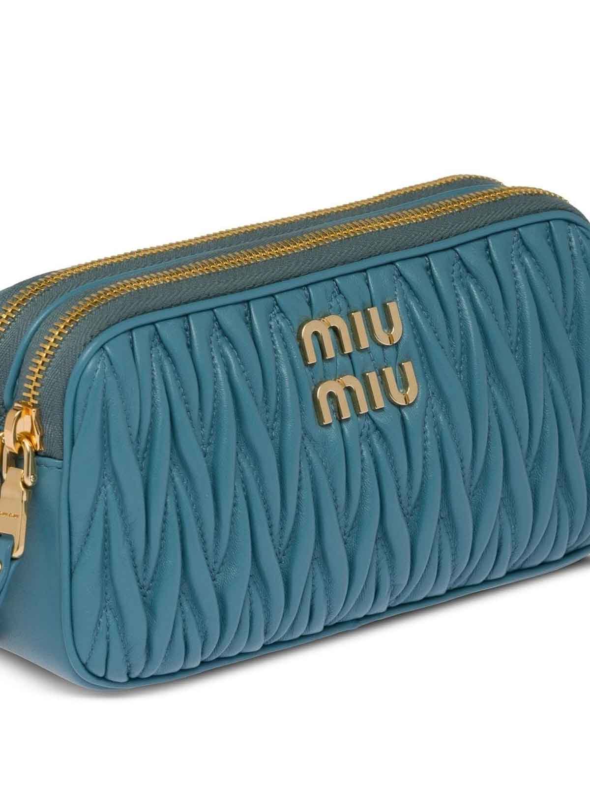 Shop Miu Miu Matelass Nappa Leather Mini Bag In Blue