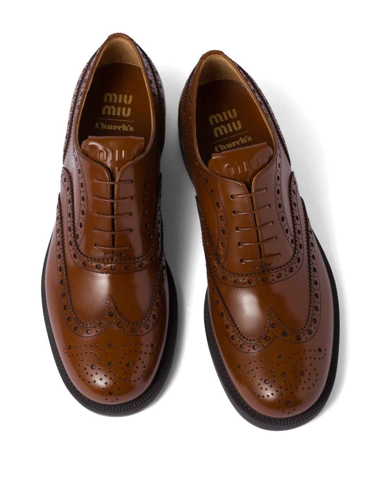 Shop Miu Miu X Churchs Leather Brogue Shoes In Brown