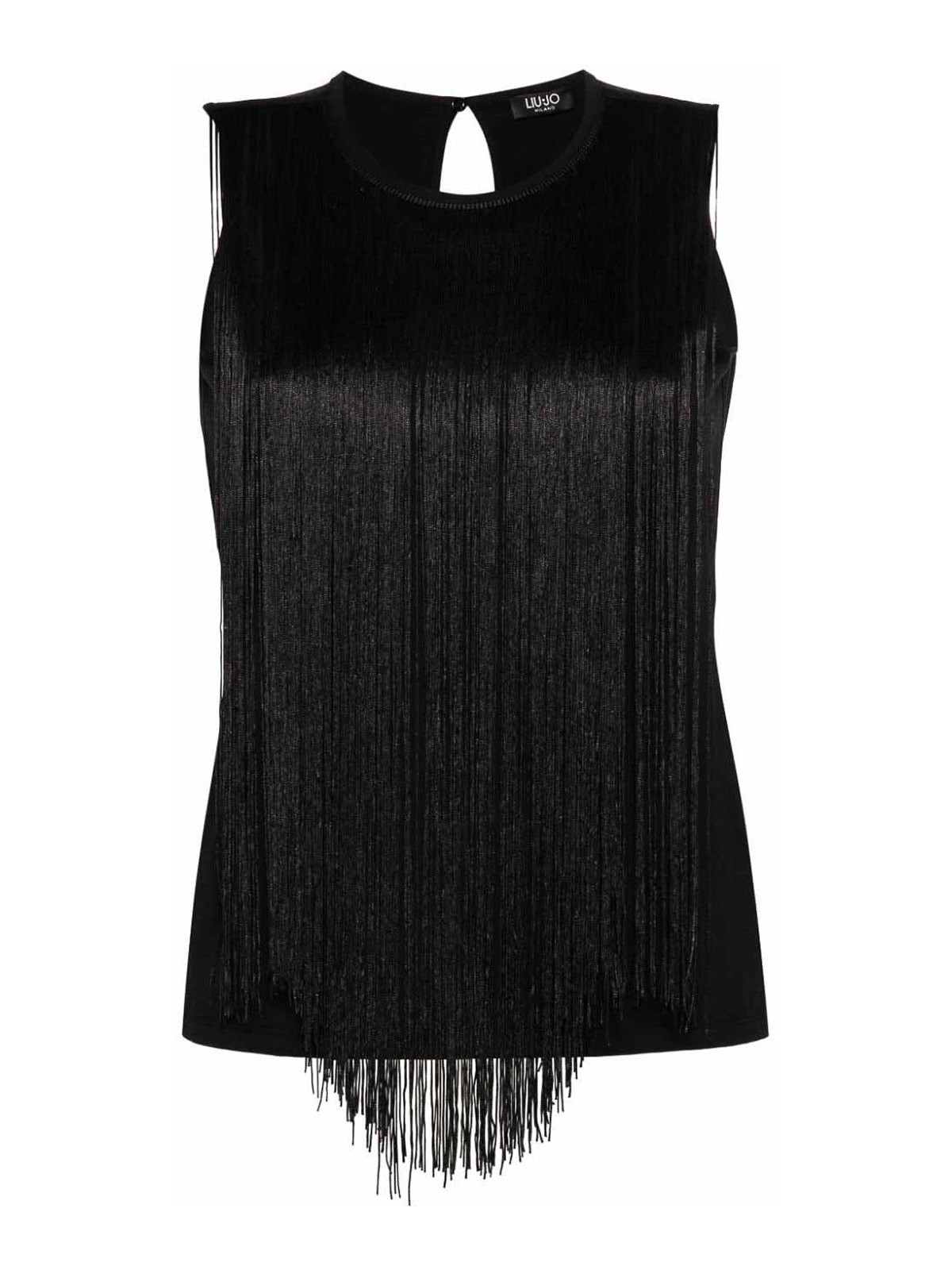 Shop Liu •jo Top With Fringes In Black