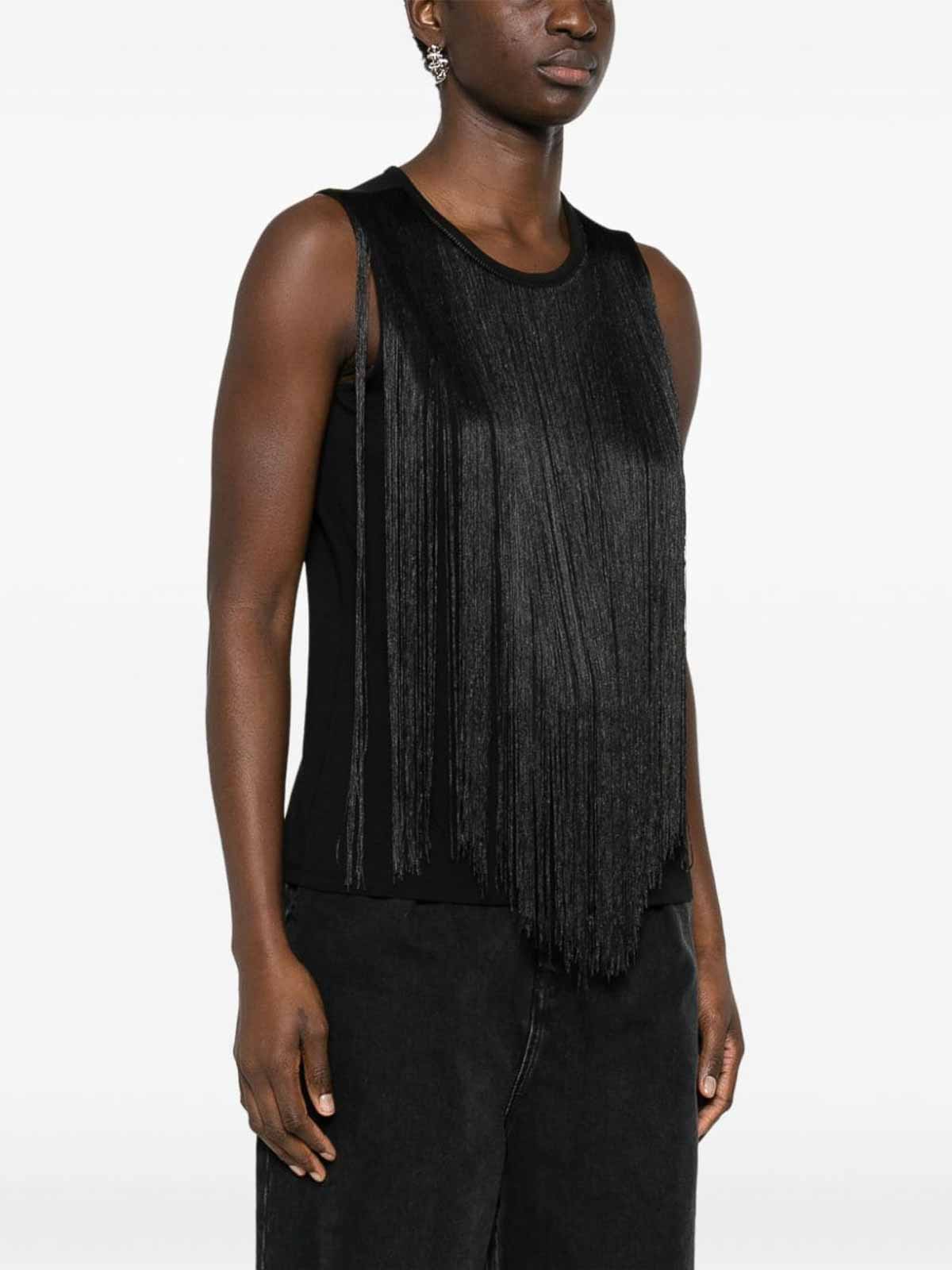 Shop Liu •jo Top With Fringes In Black