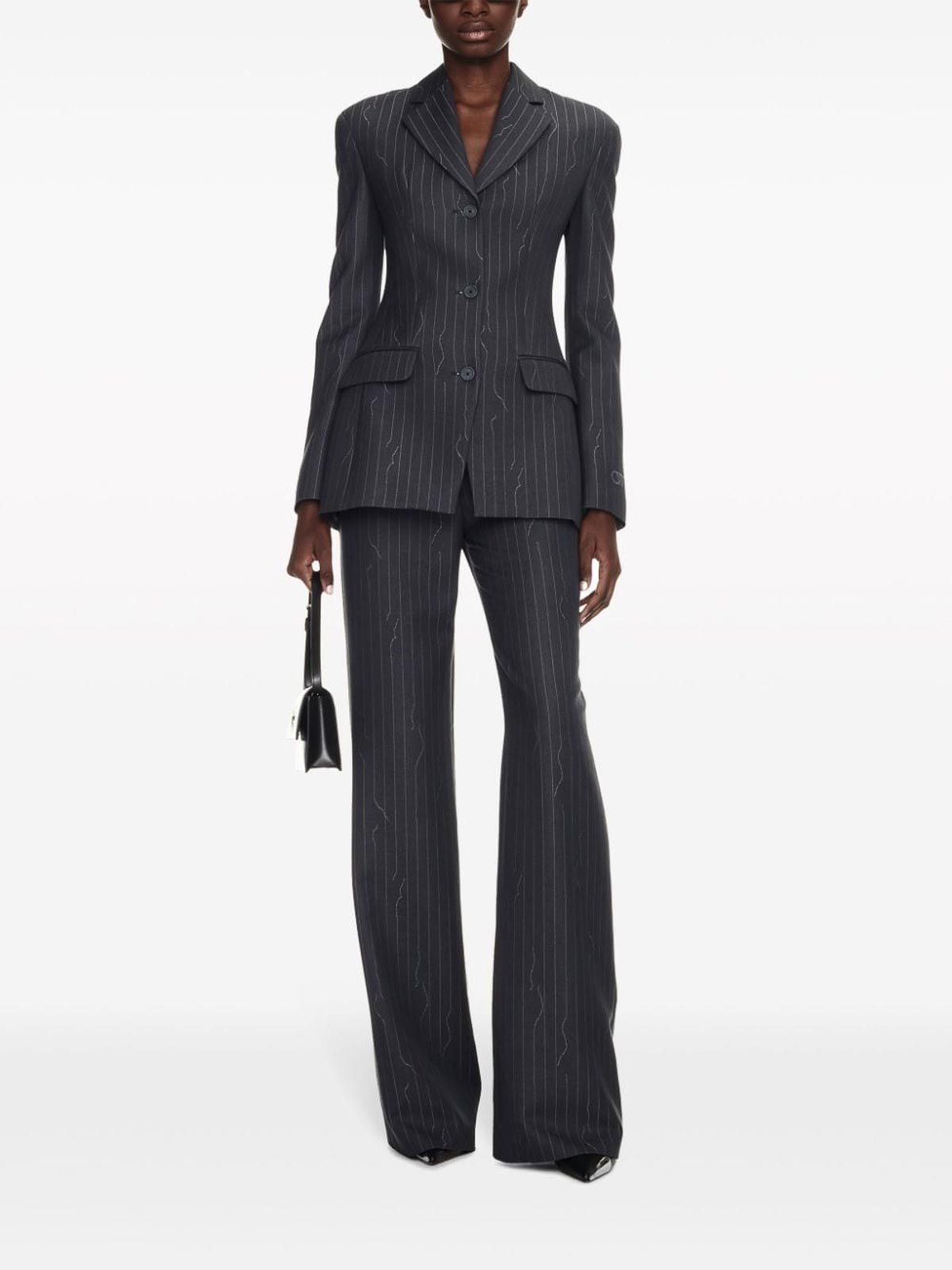 Shop Off-white Pinstriped Trousers In Grey
