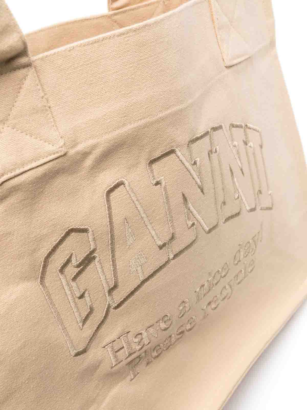 Shop Ganni Bag With Logo In Beige