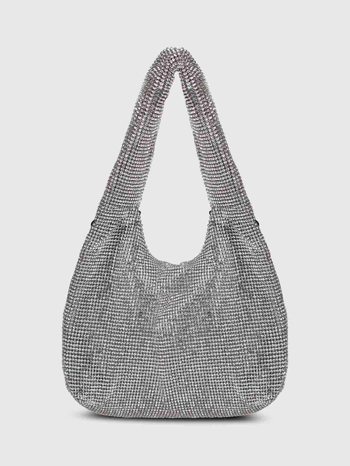 Shop Kara Crystal Mesh Bag With Decoration In Silver
