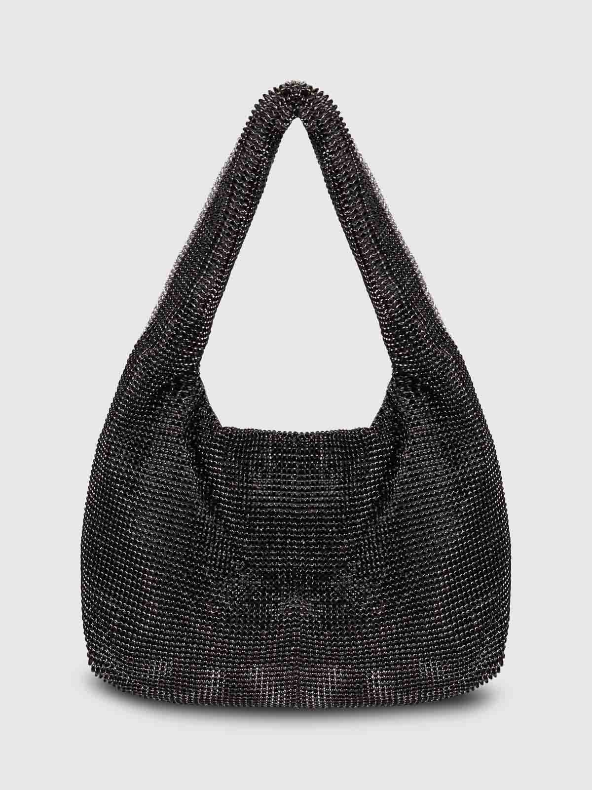 Shop Kara Armpit Mini Crystal Mesh Bag In Black