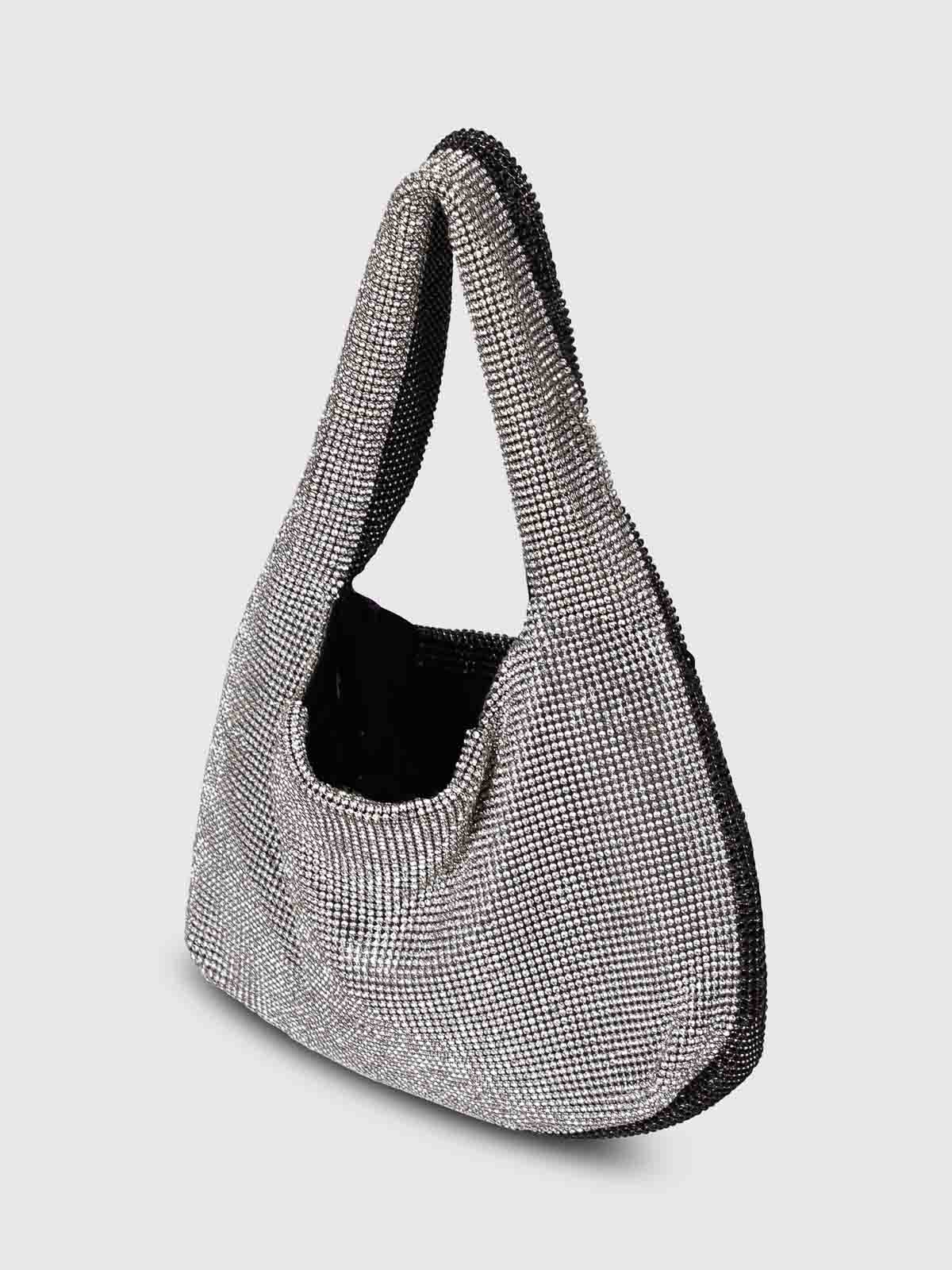Shop Kara Armpit Mini Crystal Mesh Bag In Black