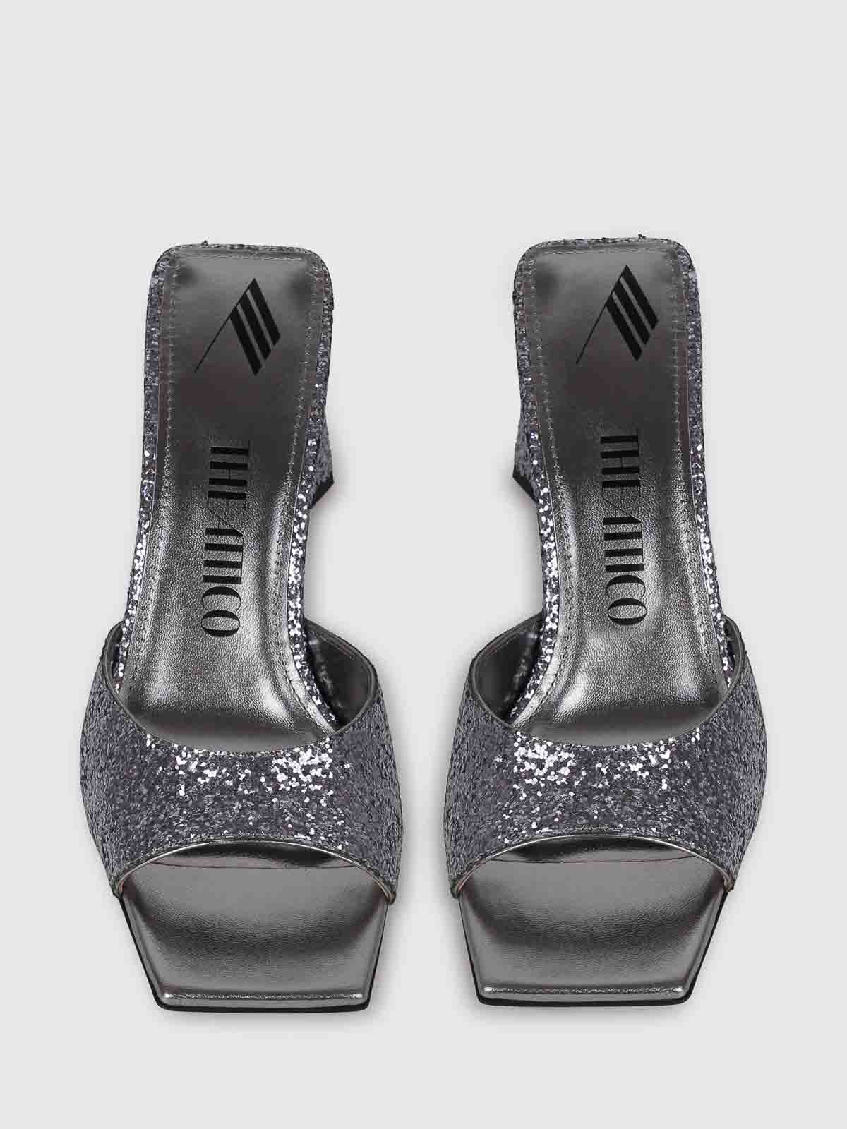 Shop Attico Devon 85mm Mules With Glitter In Grey