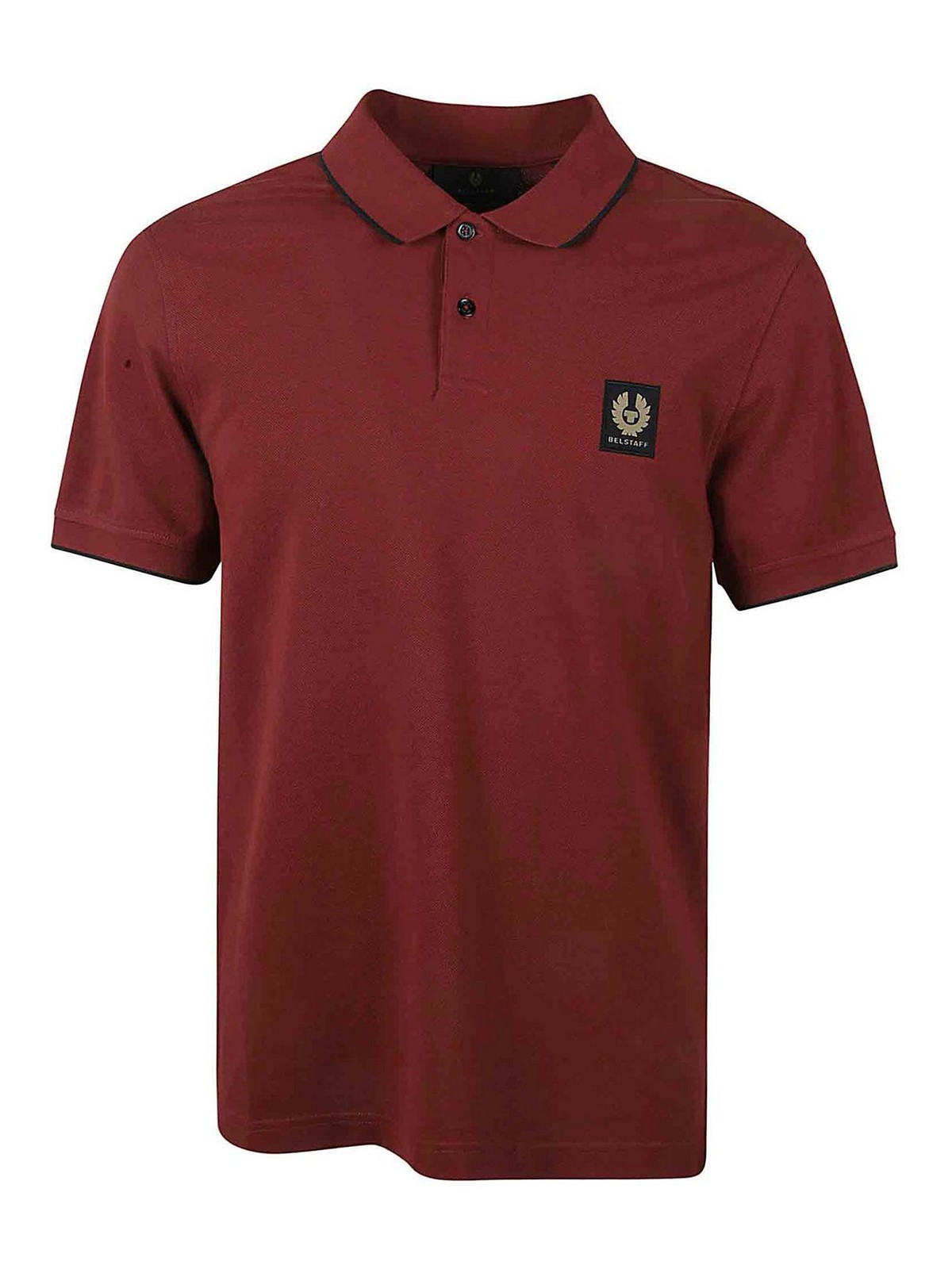 Belstaff Ribbed Contrast Polo Short Sleeve In Red