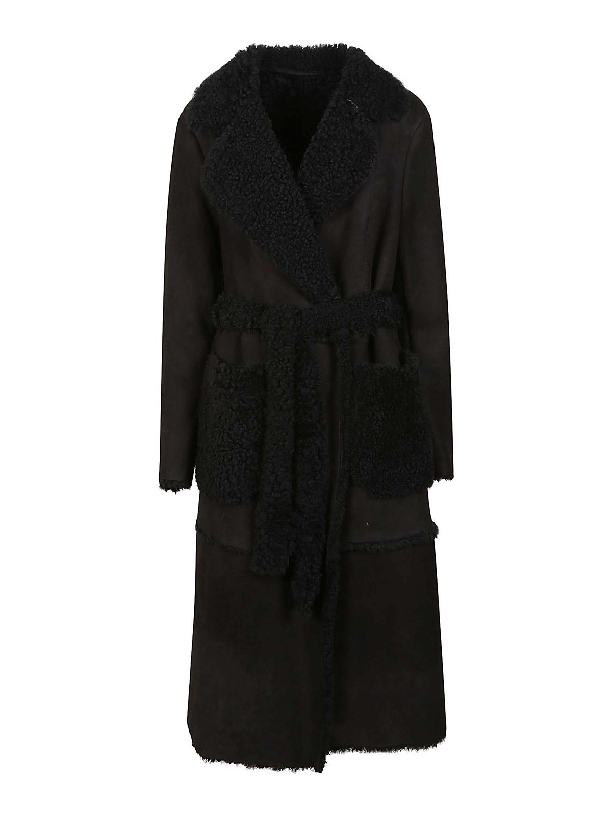 Shop Salvatore Santoro Sheepskin Coat With Patch Pockets In Black