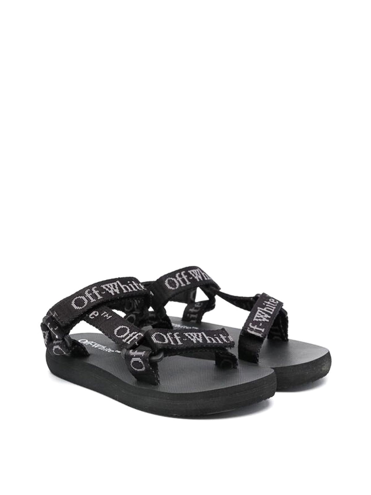 Off-white Kids' Bookish Touch-strap Sandals In Black