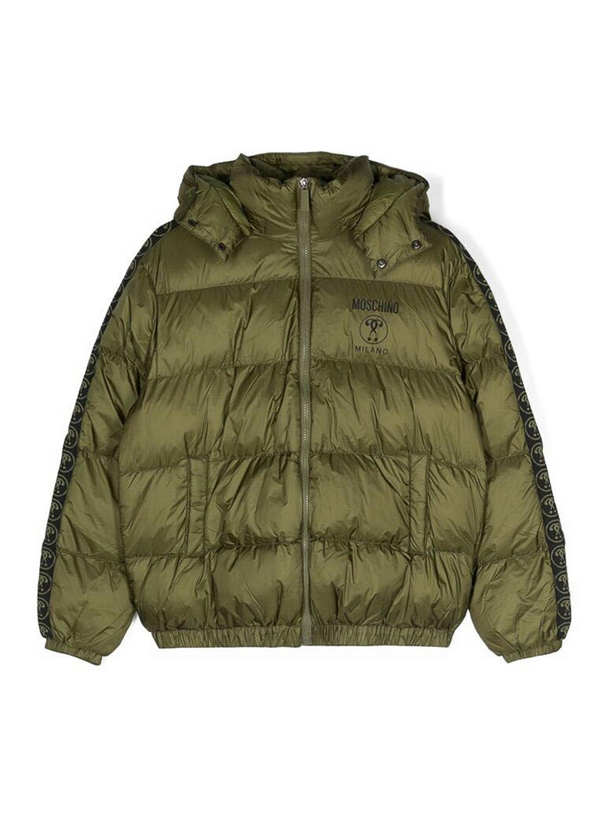 Moschino Kids' Double Question Mark Padded Jacket In Olive