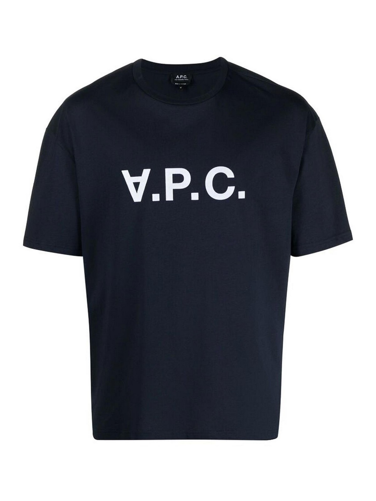 Shop Apc Navy Blue Flocked Logo T-shirt