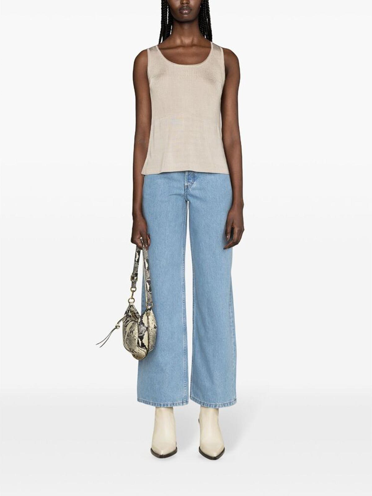 Shop Apc Sand Ribbed Scoop Neck Top In Beige