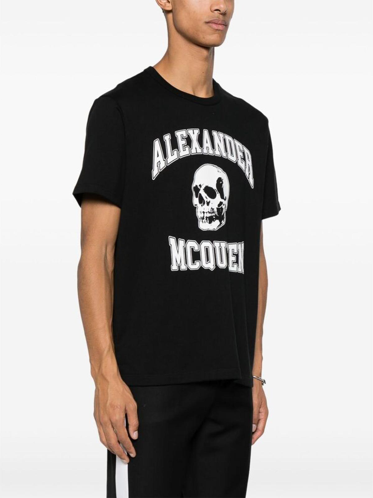 Shop Alexander Mcqueen Black Skull Print Crew Neck  T-shirt