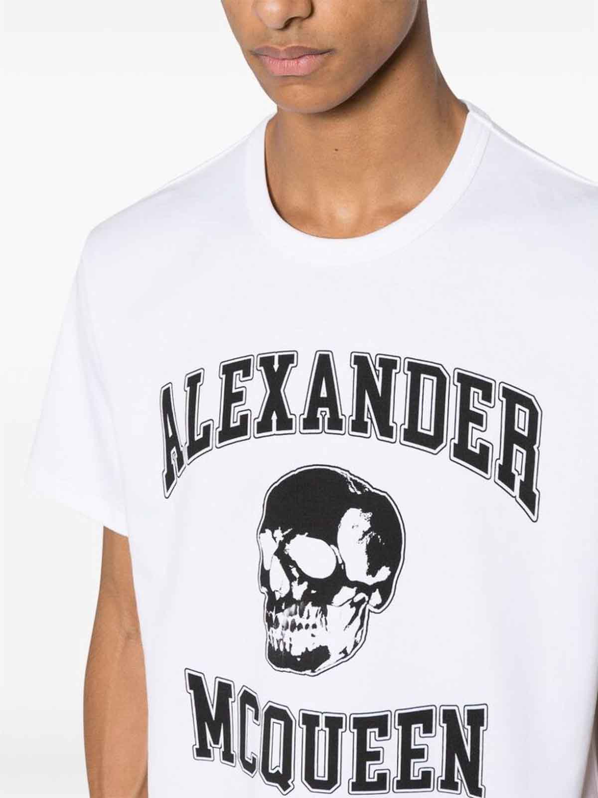 Shop Alexander Mcqueen White Texture Skull Print  T-shirt